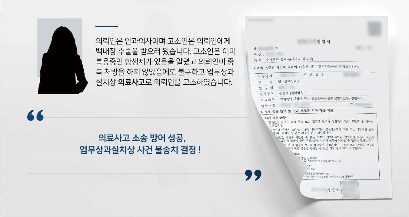 [의료사고 소송 방어사례] 의료사고로 고소당한 의뢰인, 소송 방어 성공해 불송치 결정